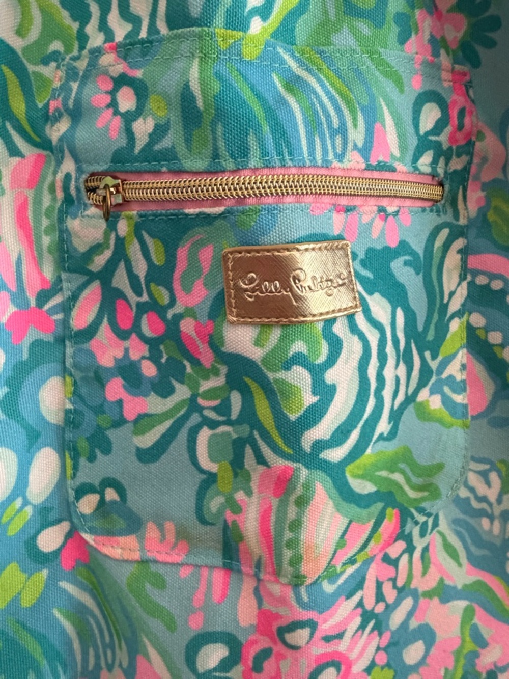 Lilly Pulitzer Ibiza Aqua, Pink & Green Floral Tote Interior - Picture 4 of 7